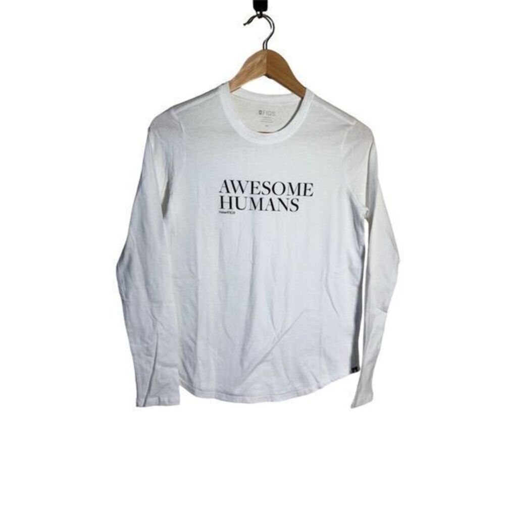 Figs Under Scrub Awesome Humans Wear Figs Long Sleeve White T Shirt Size XS